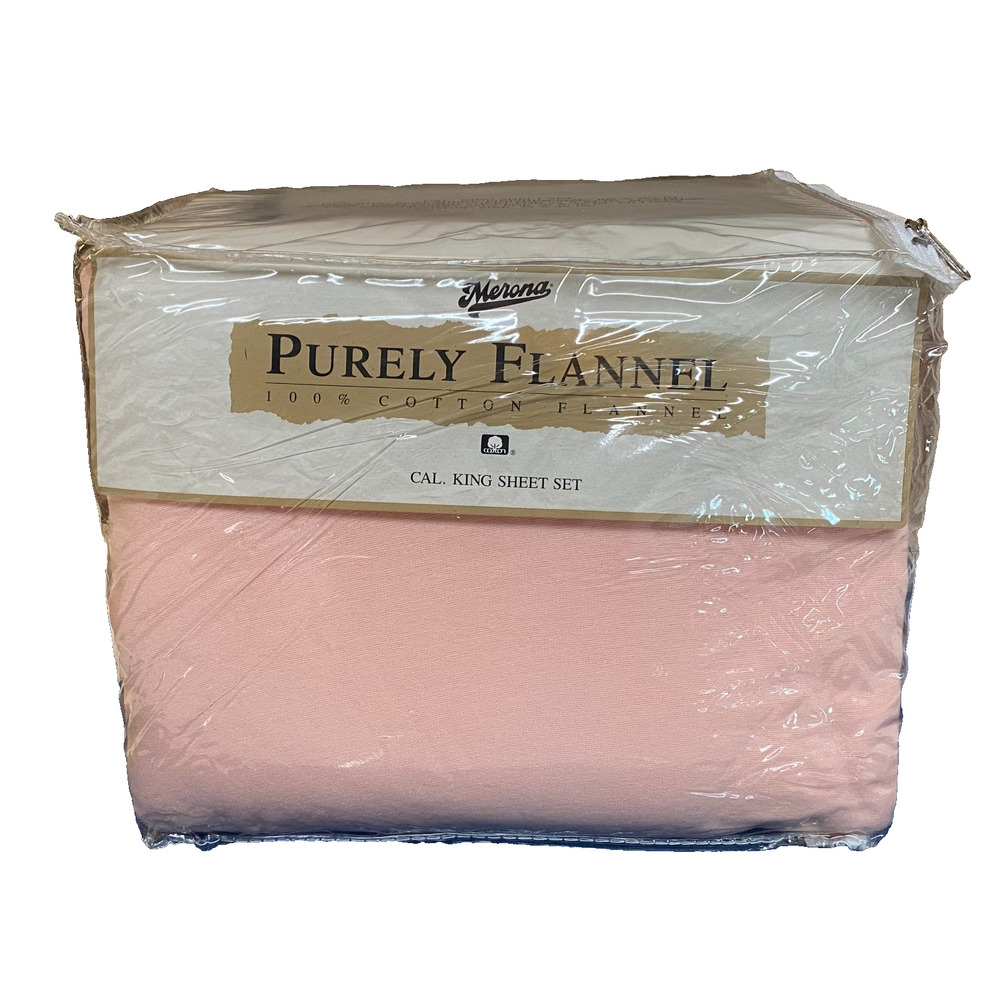 Vintage New Cotton Flannel Sheet Set Pink Cal King 76B